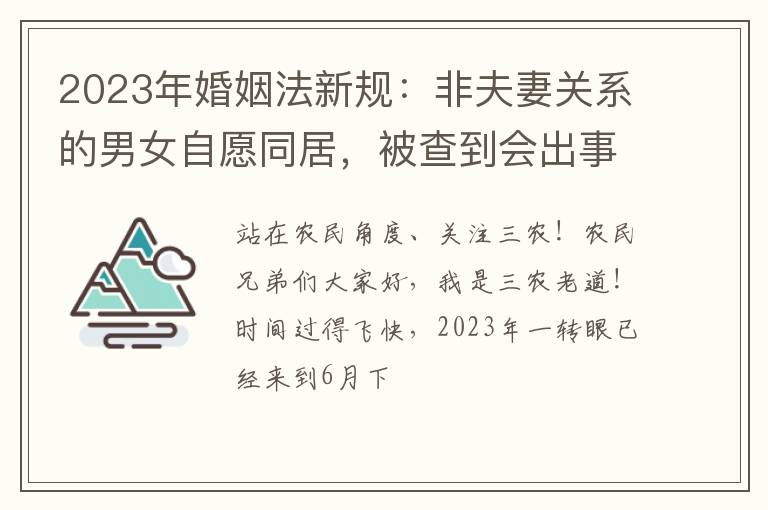 2023年婚姻法新规：非夫妻关系的男女自愿同居，被查到会出事吗？