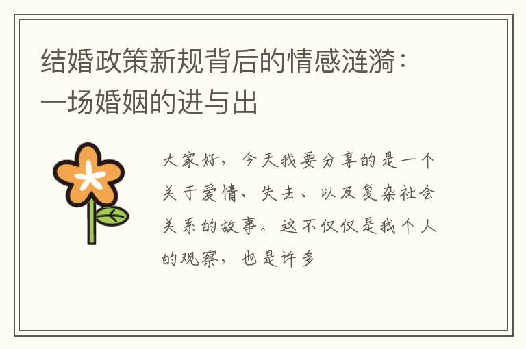 结婚政策新规背后的情感涟漪：一场婚姻的进与出